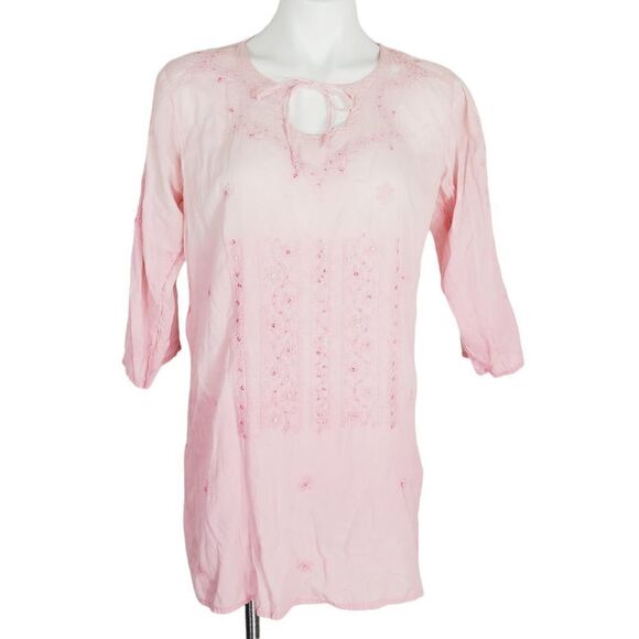Bella Sol pink Ombre sequin embroidered bathing suit cover tunic keyhole tie nec - Picture 4 of 9